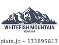 Whitefish, Montana ski resort, Whitefish Range USA, sticker with mountains and forest, vector 133895813