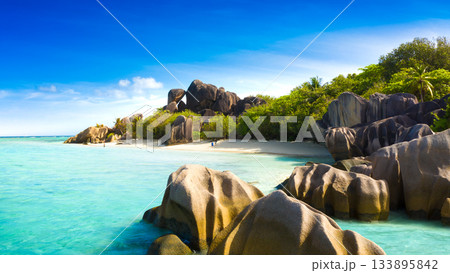 Anse Source D'Argent - the most beautiful beach of Seychelles. La Digue Island, Seychelles 133895842