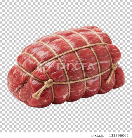 Fresh raw uncooked tied beef roast ready for cooking. Red meat food preparation for delicious dinner meal 133896062