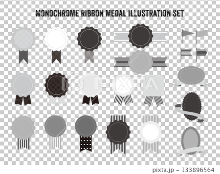 單色絲帶獎章插圖套裝 133896564