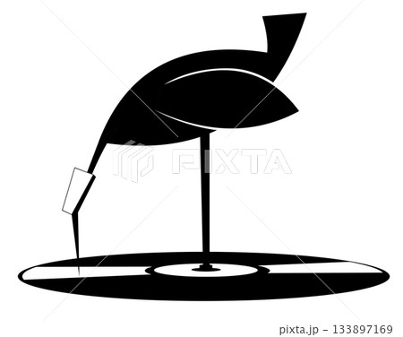 Bird and a long play record. Concept illustration. Music on vinyl. Bird standing on the long play record. Bird puts down a beak on LP 133897169