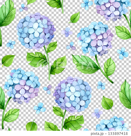 Seamless watercolor pattern. Illustration with blue hydrangeas 133897418