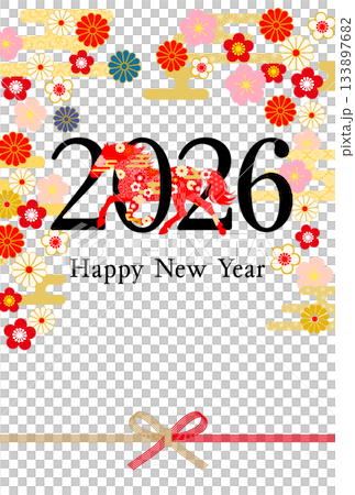 2026 Year of the Horse New Year's Card - Japanese Floral Design 133897682