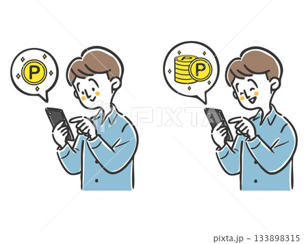 スマホでポイ活をする男性　ベクター 133898315