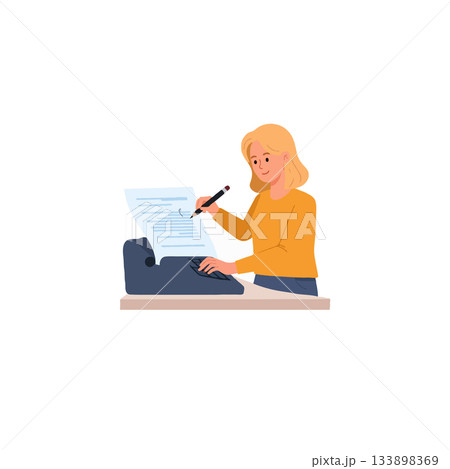 Illustrative depiction of woman drafting legal document with old typewriter generating captivating Illustrative depiction of woman drafting legal document with old typewriter generating captivating 133898369