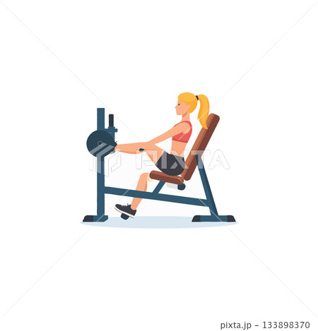Young woman strengthening quadriceps muscles using leg press machine at the fitness center for Young woman strengthening quadriceps muscles using leg press machine at the fitness center for 133898370
