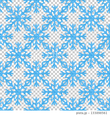 Beautiful geometric seamless pattern with blue snowflakes on an isolated background. Winter pencil drawing with snowflakes for winter themes and Christmas decorations. 133898561