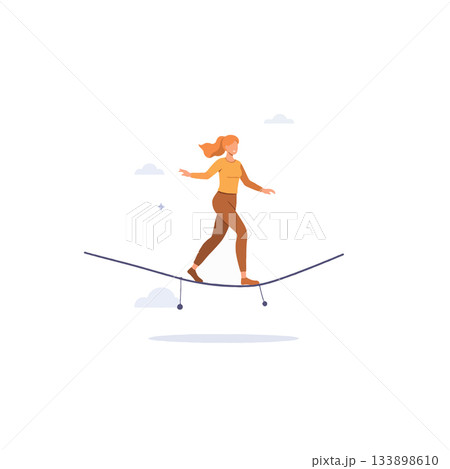 A Woman's Delicate Balancing Act on a Wobbly Tightrope Representing Challenges and Perseverance in 133898610