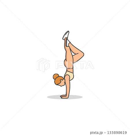 Illustration showcasing a woman balancing in a handstand pose demonstrating strength flexibility 133898619
