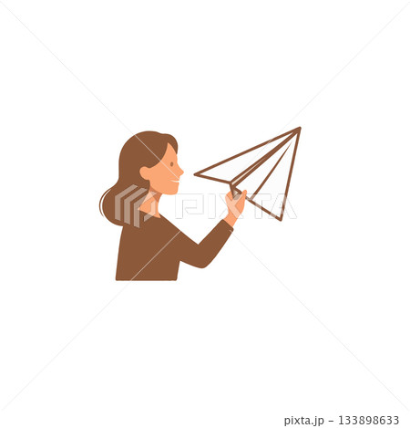 A woman launches an airplane paper, symbolizing hopes, dreams, and aspirations for the future 133898633