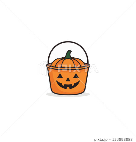Cute cartoon pumpkin bucket ready for trick or treating isolated on white backdrop for cheerful Cute cartoon pumpkin bucket ready for trick or treating isolated on white backdrop for cheerful 133898888