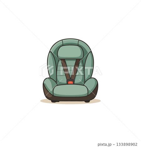 Illustrative car seat depiction emphasizing safety features and essential for child securement Illustrative car seat depiction emphasizing safety features and essential for child securement 133898902