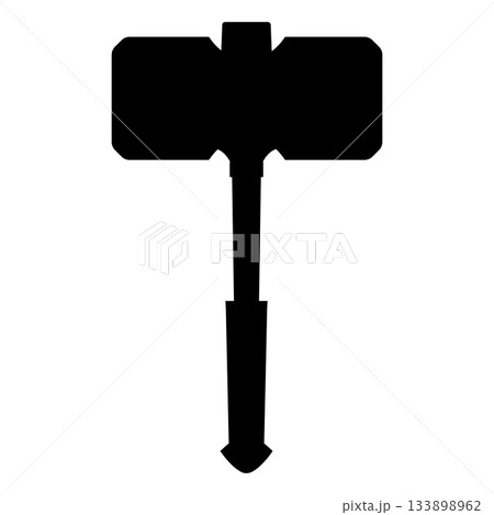 Black silhouette of a square medieval hammer, combat weapon. 133898962