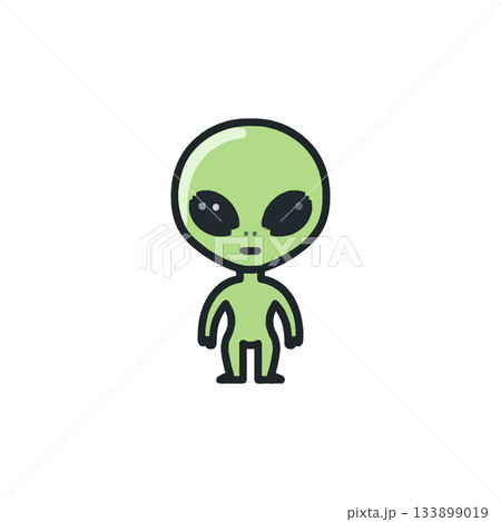 Cartoonish extraterrestrial character with vibrant green skin presents simple and appealing design Cartoonish extraterrestrial character with vibrant green skin presents simple and appealing design 133899019