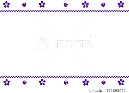 紫色の桜の花びらと蕾の市松フレーム 133899032