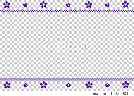 紫色の桜の花びらと蕾の市松フレーム 133899032