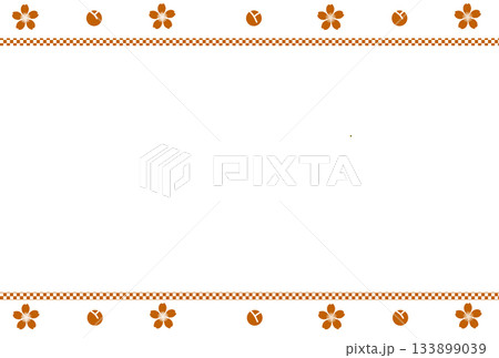 オレンジ色の桜の花びらと蕾の市松フレーム オレンジ色の桜の花びらと蕾の市松フレーム 133899039