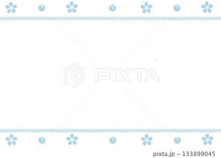 薄い水色の桜の花びらと蕾の市松フレーム 133899045