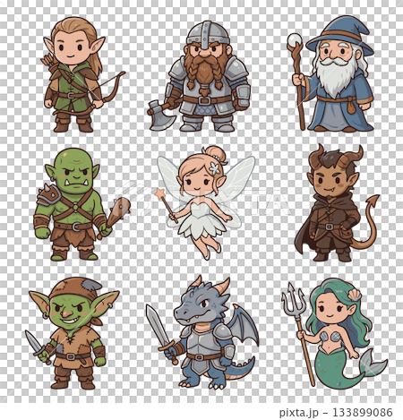 ファンタジーRPGのキャラクターセット 133899086