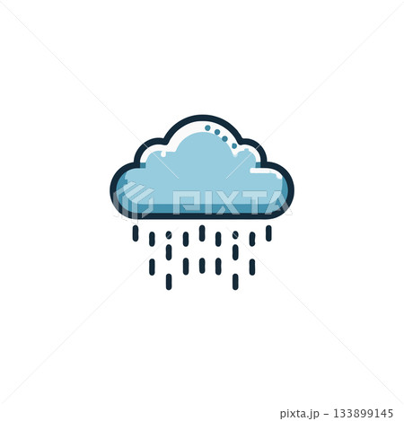 Stylized depiction of rainfall cascading from a cloud in soothing blue tone on white backdrop Stylized depiction of rainfall cascading from a cloud in soothing blue tone on white backdrop 133899145