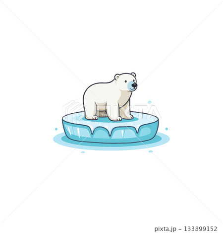 Polar bear stands on melting ice floe illustrative of climate crisis and environmental challenges 133899152