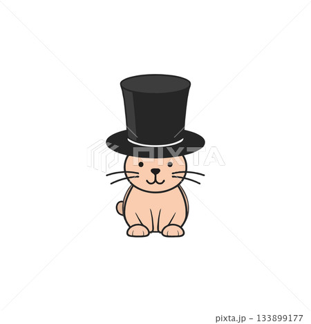 Charming cartoon rabbit wearing a sophisticated top hat radiates gentle cheerfulness and quirky 133899177