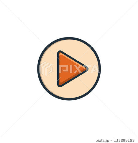 Simple circular play button illustration conveying media playback with a stylized triangle 133899185