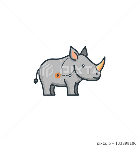 Stylized rhinoceros illustration featuring tracking dot in simplistic design perfect for diverse 133899186