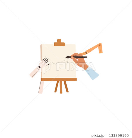 Conceptual art illustration showcasing collaboration between artificial intelligence and human 133899190