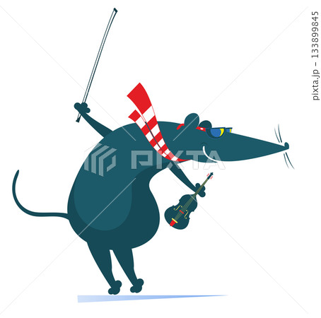 Cute rat or mouse plays violin. Cartoon rat or mouse plays violin. Isolated on white background Cute rat or mouse plays violin. Cartoon rat or mouse plays violin. Isolated on white background 133899845