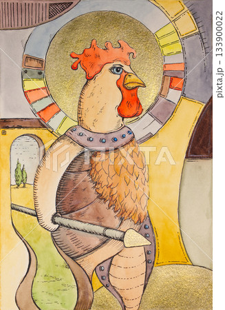 Cockerel wearing an armor goes to war Cockerel wearing an armor goes to war 133900022