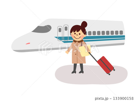 新幹線で旅行をする女性 133900158