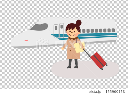 新幹線で旅行をする女性 133900158