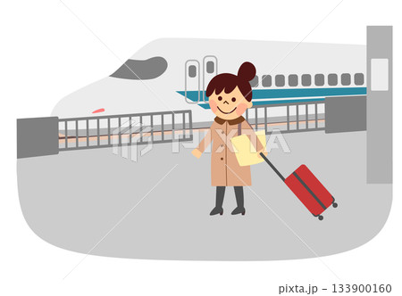 新幹線で旅行をする女性 133900160