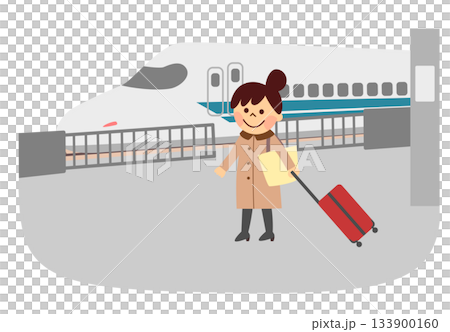新幹線で旅行をする女性 133900160