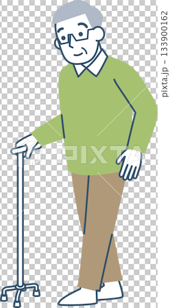 四点杖を使って歩くシニア男性 133900162