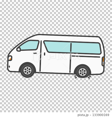 Illustration of a commercial van with a flat rear tire | Road trouble, travel, road service 133900169