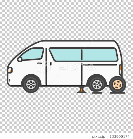 Illustration of changing tires on a commercial van | Jacking up and spare tire work 133900174