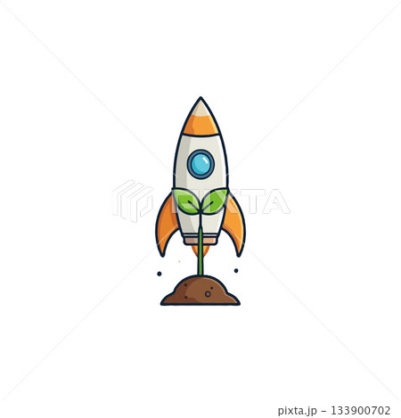 Rocket ship takes flight symbolizing business innovation and startup success driving ecological 133900702
