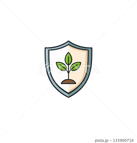 A verdant sprout shielded within protective emblem symbolizing preservation and fostering new A verdant sprout shielded within protective emblem symbolizing preservation and fostering new 133900718