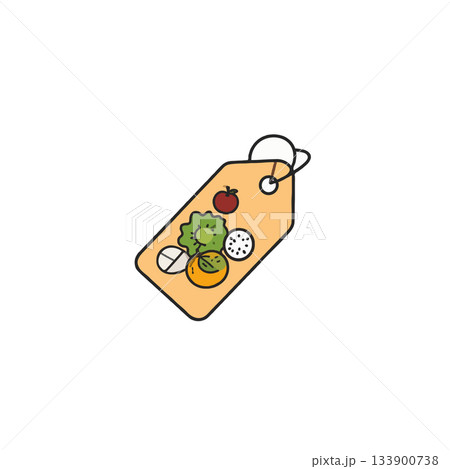 Stylized price tag featuring fresh produce hints sustainable consumption or ethical marketing Stylized price tag featuring fresh produce hints sustainable consumption or ethical marketing 133900738