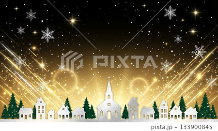 クリスマスの街並みと星空のバナー背景　魔法のような聖夜のイメージ 133900845