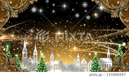 クリスマスの街並みと星空のバナー背景　魔法のような聖夜のイメージ 133900847
