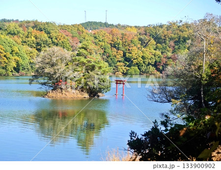 ようやく秋の一碧湖の色 133900902