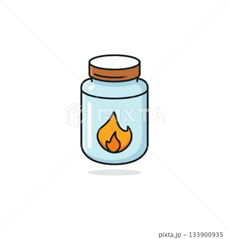 Fiery essence in glass jar illustration, a luminous flame contained in a potion vessel, Fiery essence in glass jar illustration, a luminous flame contained in a potion vessel, 133900935