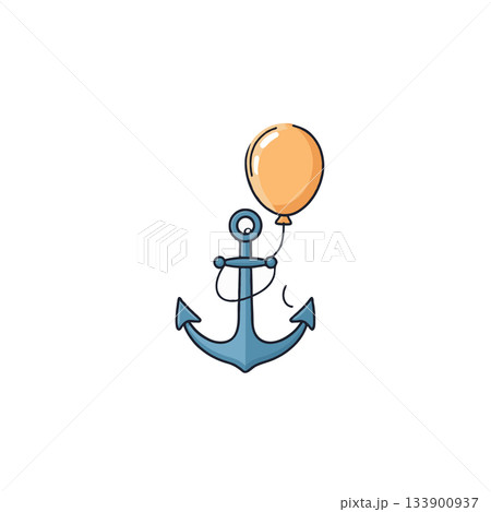 Whimsical nautical illustration featuring a blue anchor gracefully holding a cheerful orange Whimsical nautical illustration featuring a blue anchor gracefully holding a cheerful orange 133900937