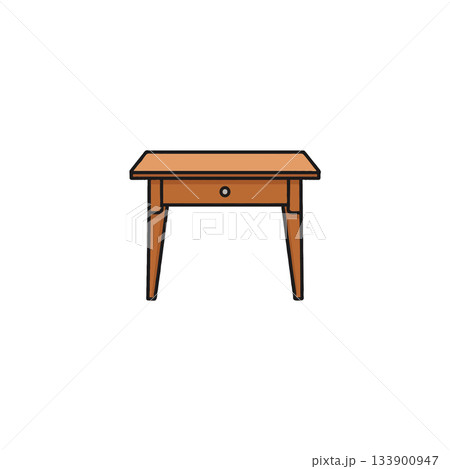 Simple line drawing of brown wooden end table evokes comfort with a touch of retro style for room 133900947