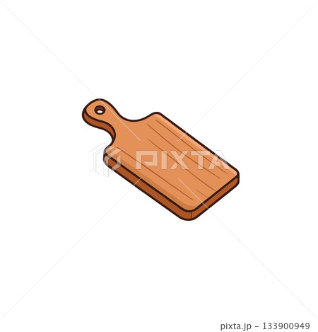 Simple kitchen illustration showcases an isometric view of a wooden cutting board kitchen 133900949