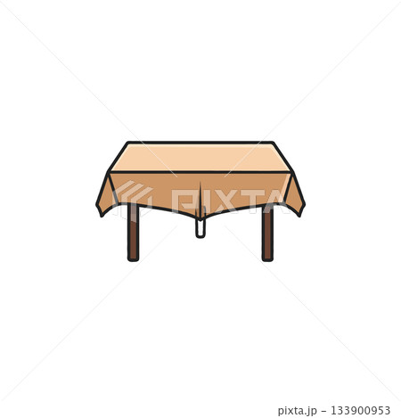 Stylized depiction of a table with a beige tablecloth creating a warm and inviting presentation 133900953
