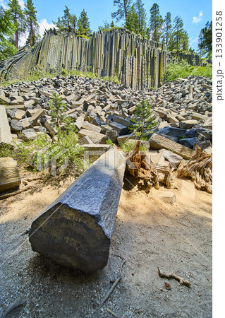 Basalt Columns and Rocky Landscape at Devils Postpile in California Forest Basalt Columns and Rocky Landscape at Devils Postpile in California Forest 133901258